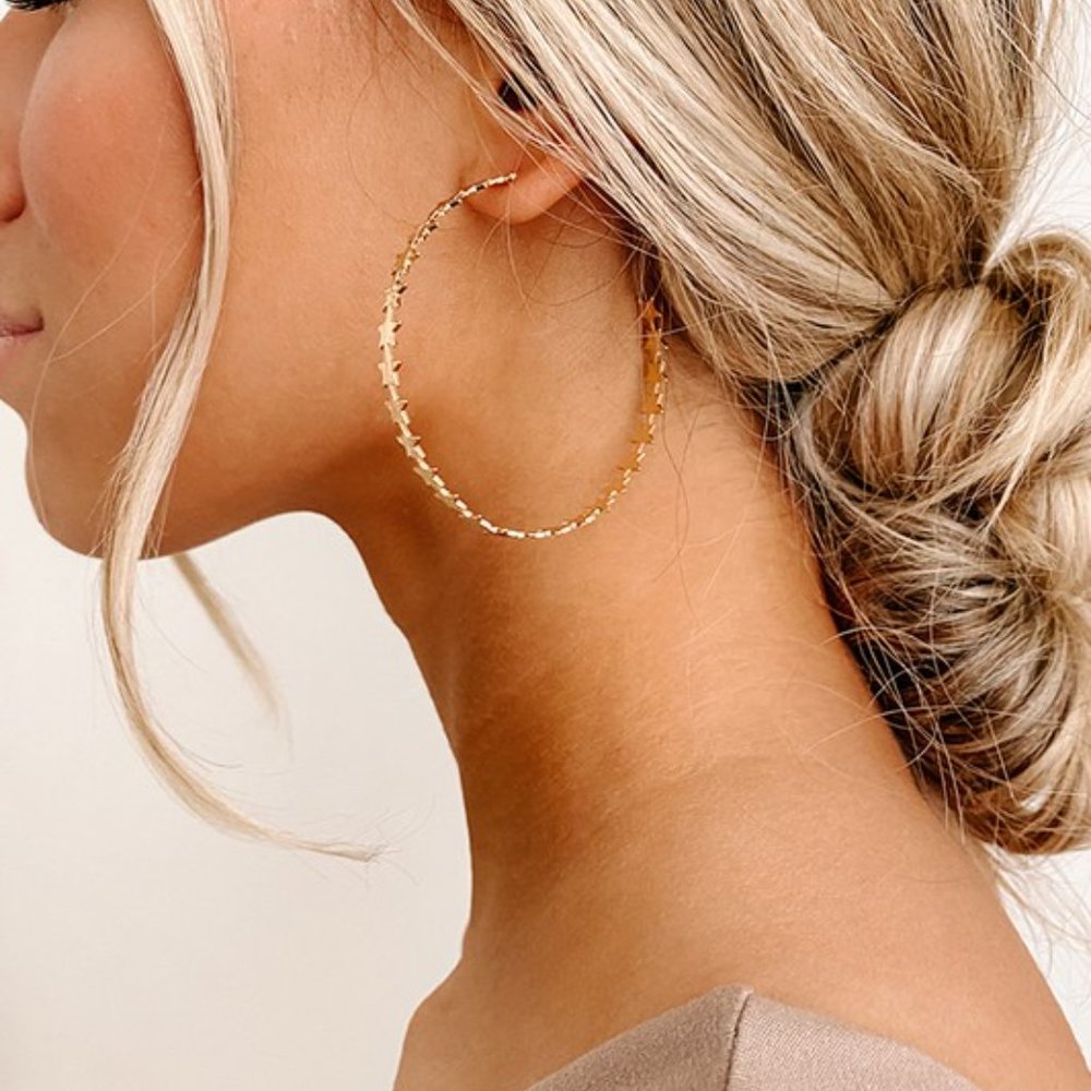 Gold Star Hoop Earrings - Picture 2 of 2
